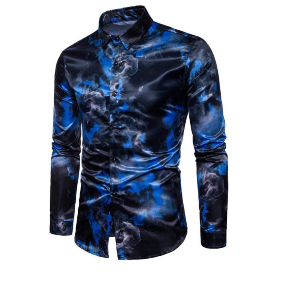 Spring Autumn Men Ink Painting Turn Down Collar Long Sleeve Shirt